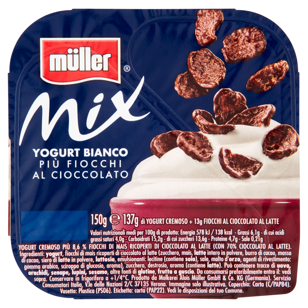 Mix Yogurt Bianco Più Fiocchi Al Cioccolato 150 G