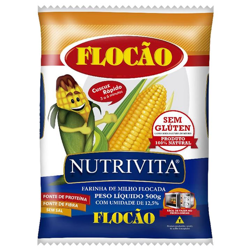 [0504] Flocao Cuscuz Rapido Sem Gluten Nutrivita Farinha De Milho Flocada 500g