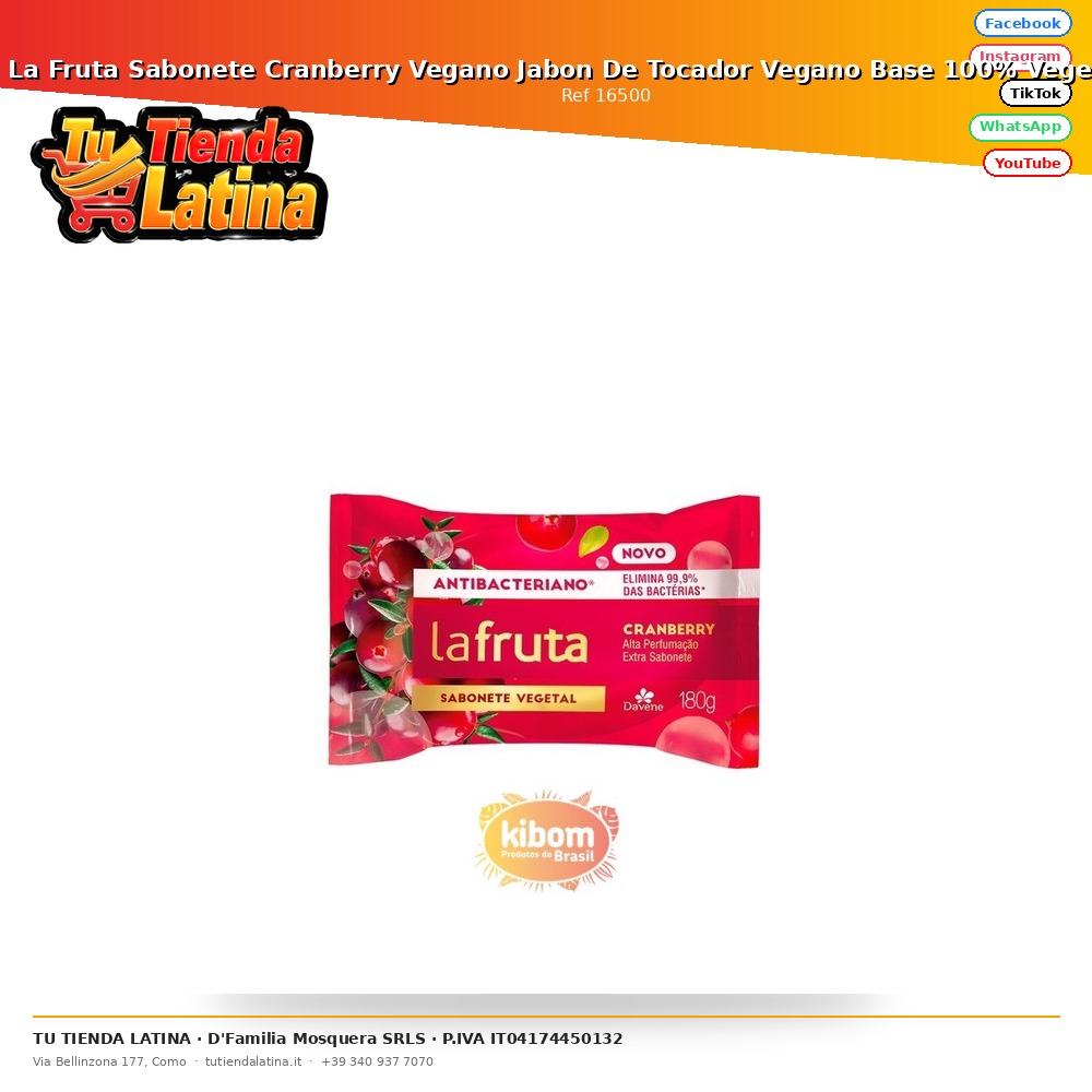 La Fruta Sabonete Cranberry Vegano Jabon De Tocador Vegano Base 100% Vegetal 180g