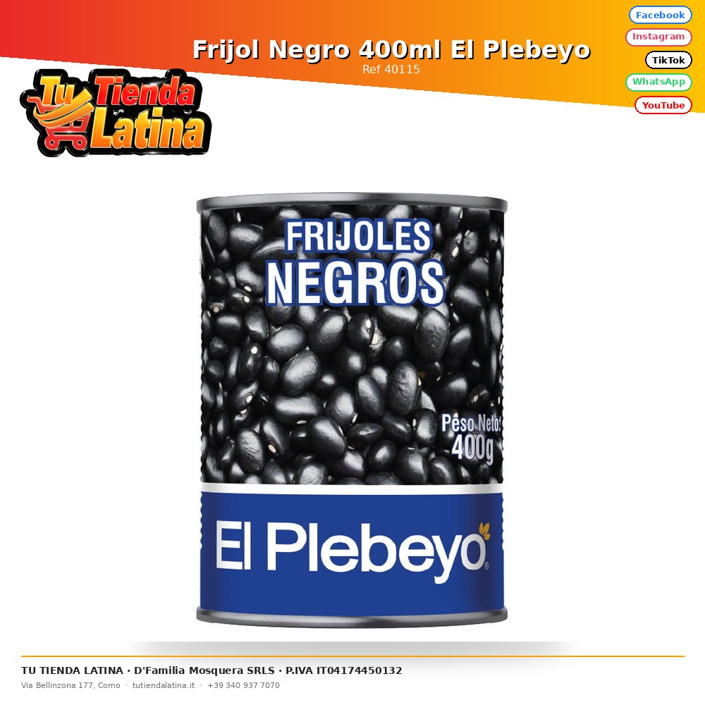 Frijol Negro 400ml El Plebeyo