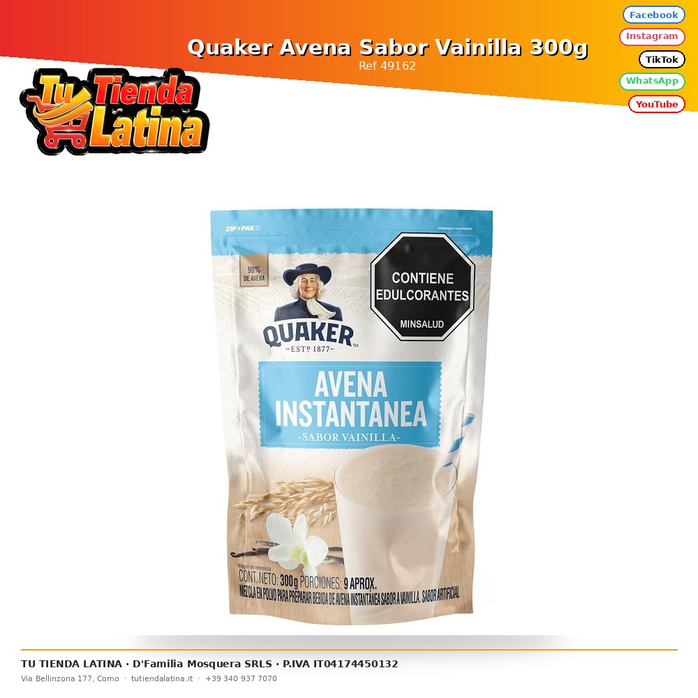 Quaker Avena Sabor Vainilla 300g