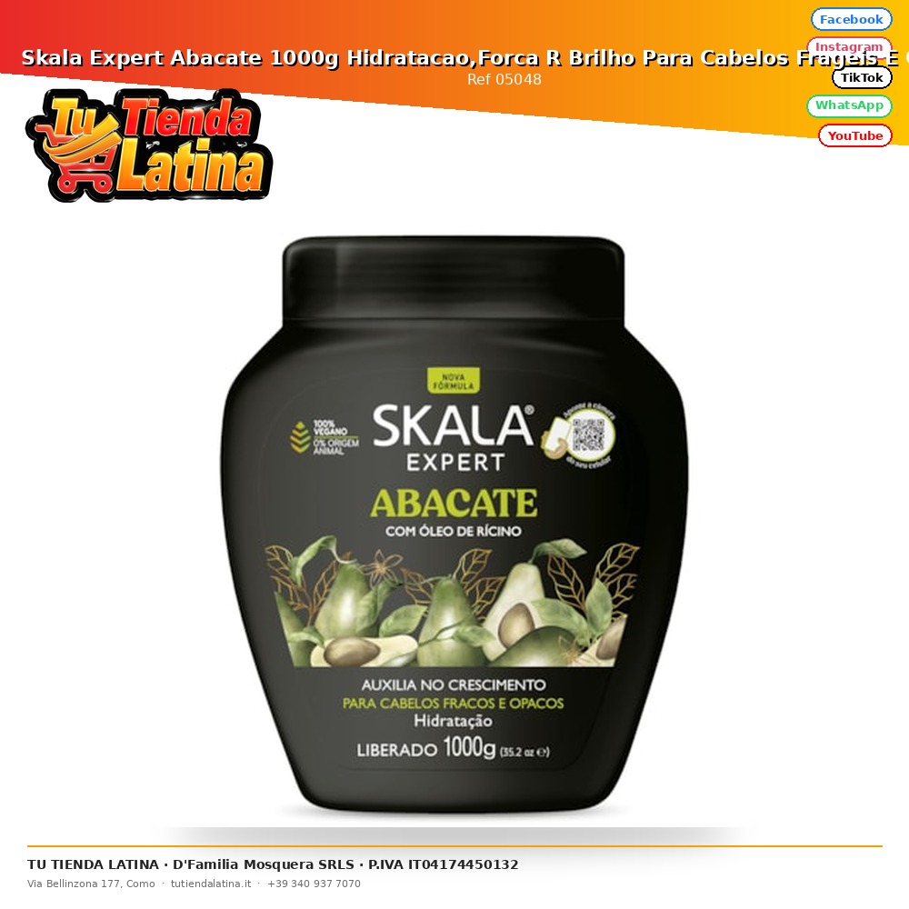 Skala Expert Abacate 1000g Hidratacao,Forca R Brilho Para Cabelos Frageis E Opacos