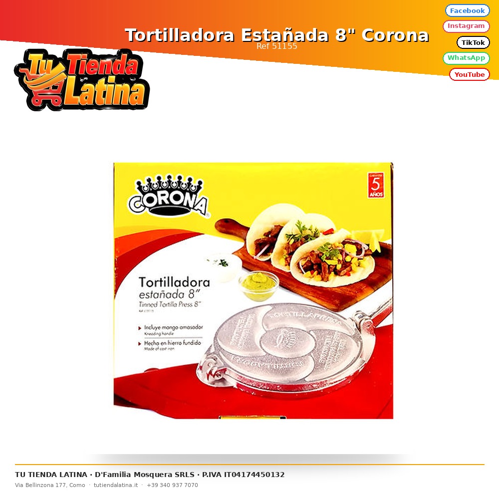 Tortilladora Estañada 8" Corona