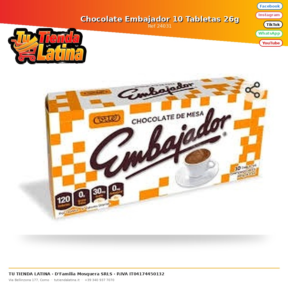 Chocolate Embajador 10 Tabletas 26g