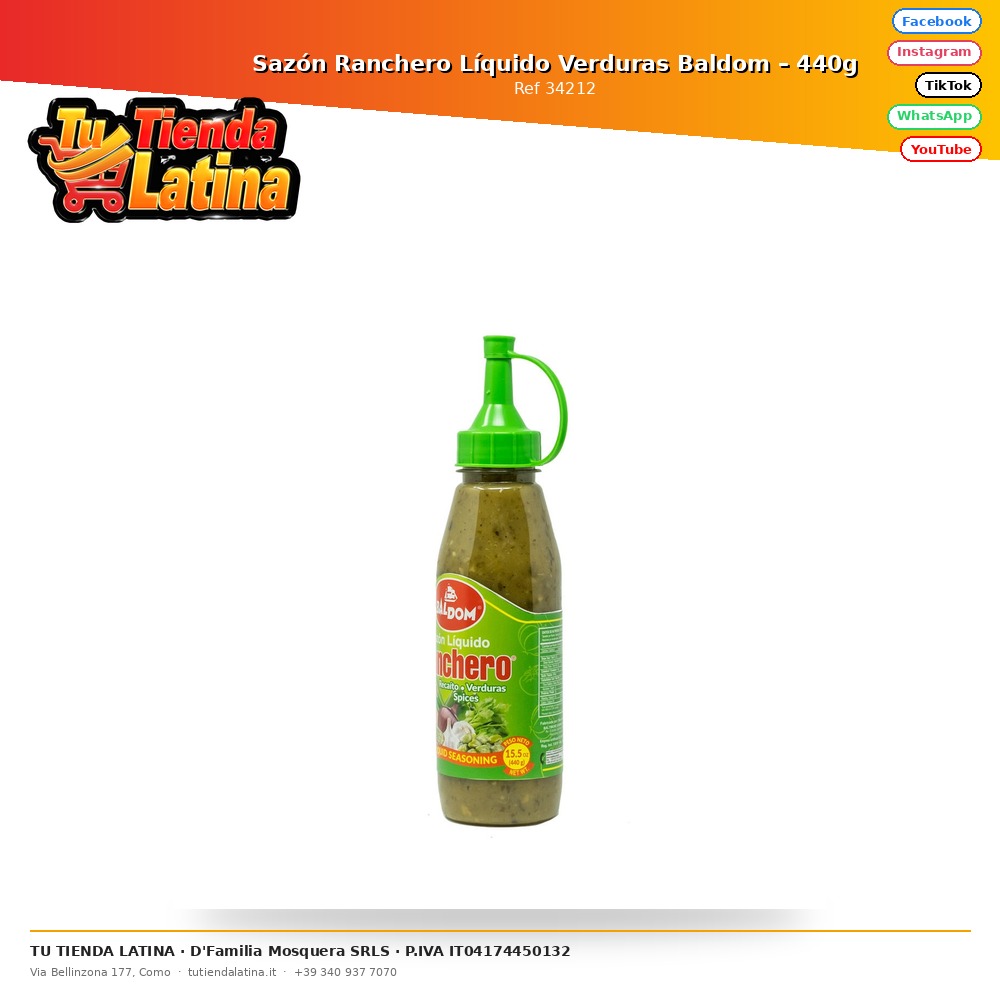 Sazón Ranchero Líquido Verduras Baldom – 440g