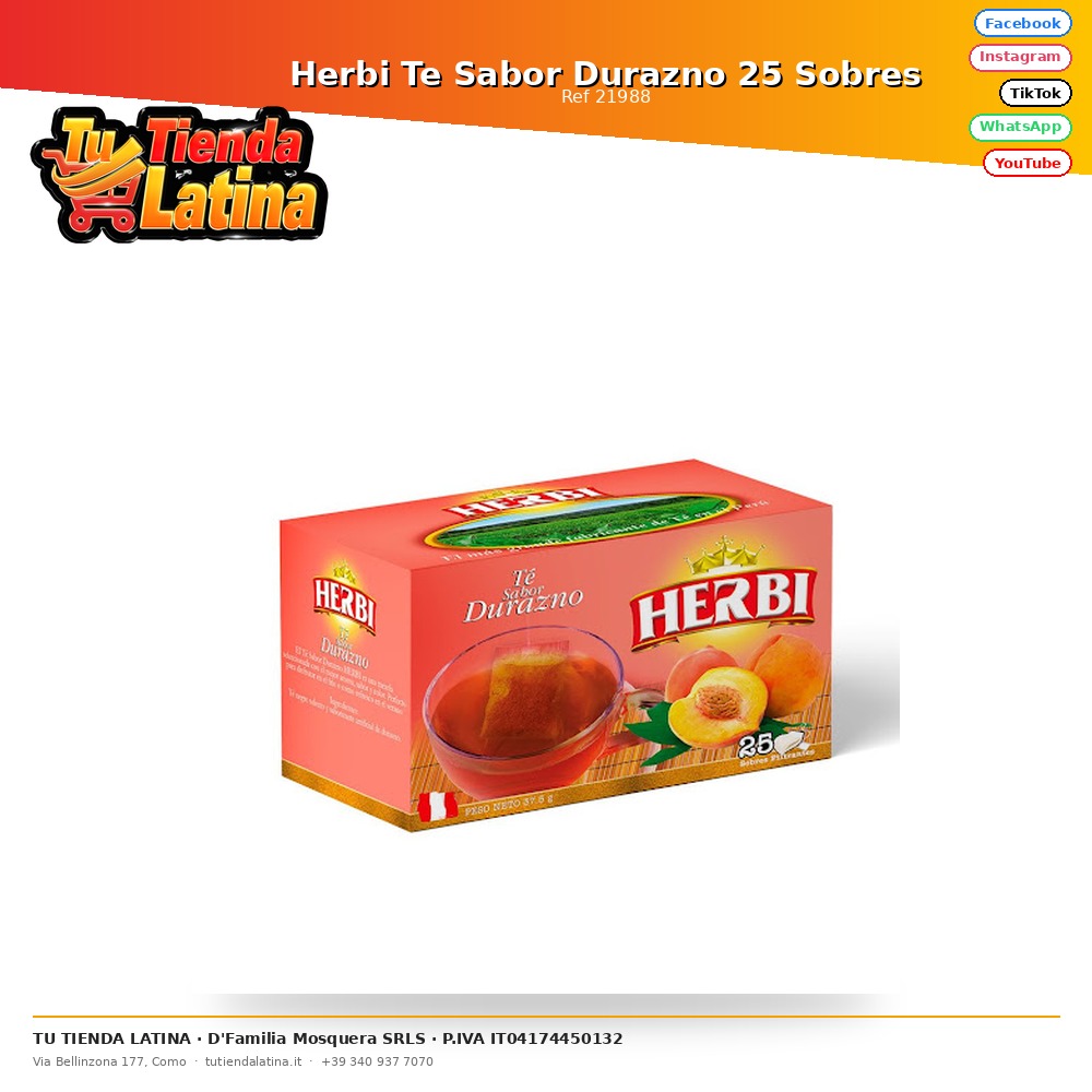Herbi Peach Flavor Tea 25 Envelopes
