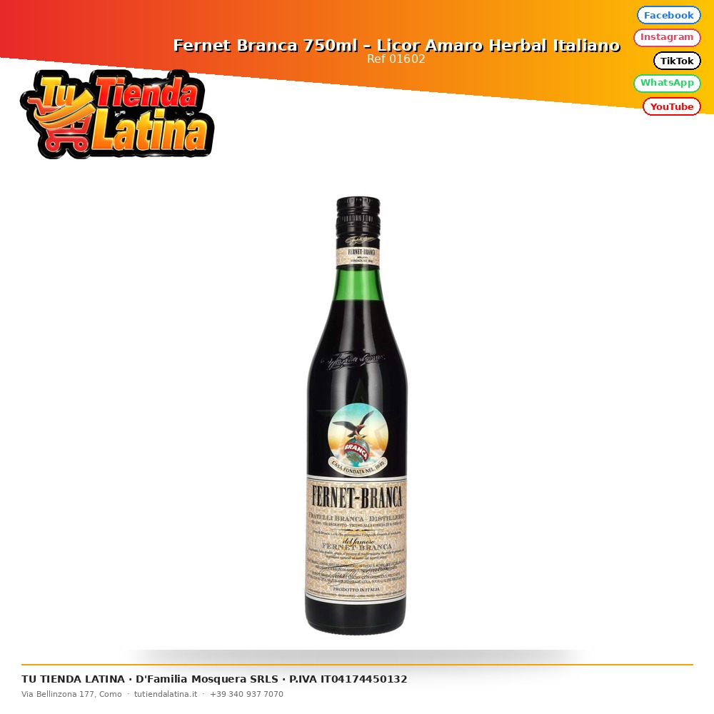 Fernet Branca 750ml – Italian Herbal Amaro Liqueur