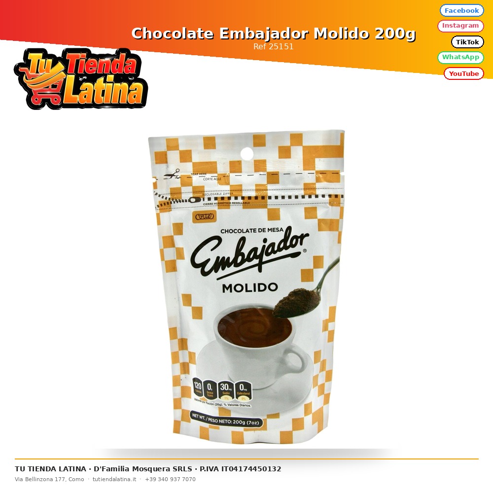 Chocolate Embajador Molido 200g