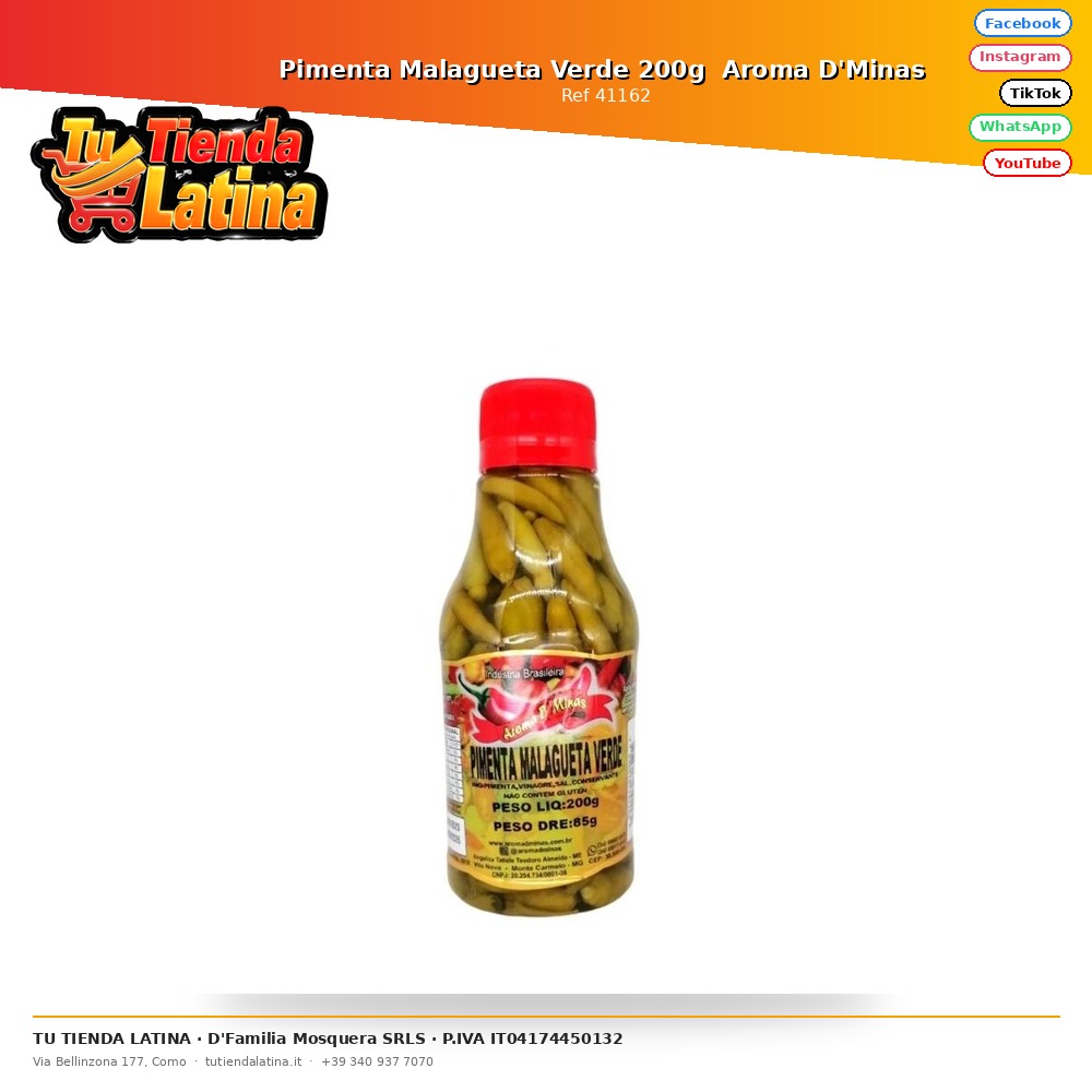 Pimenta Malagueta Verde 200g  Aroma D'Minas 