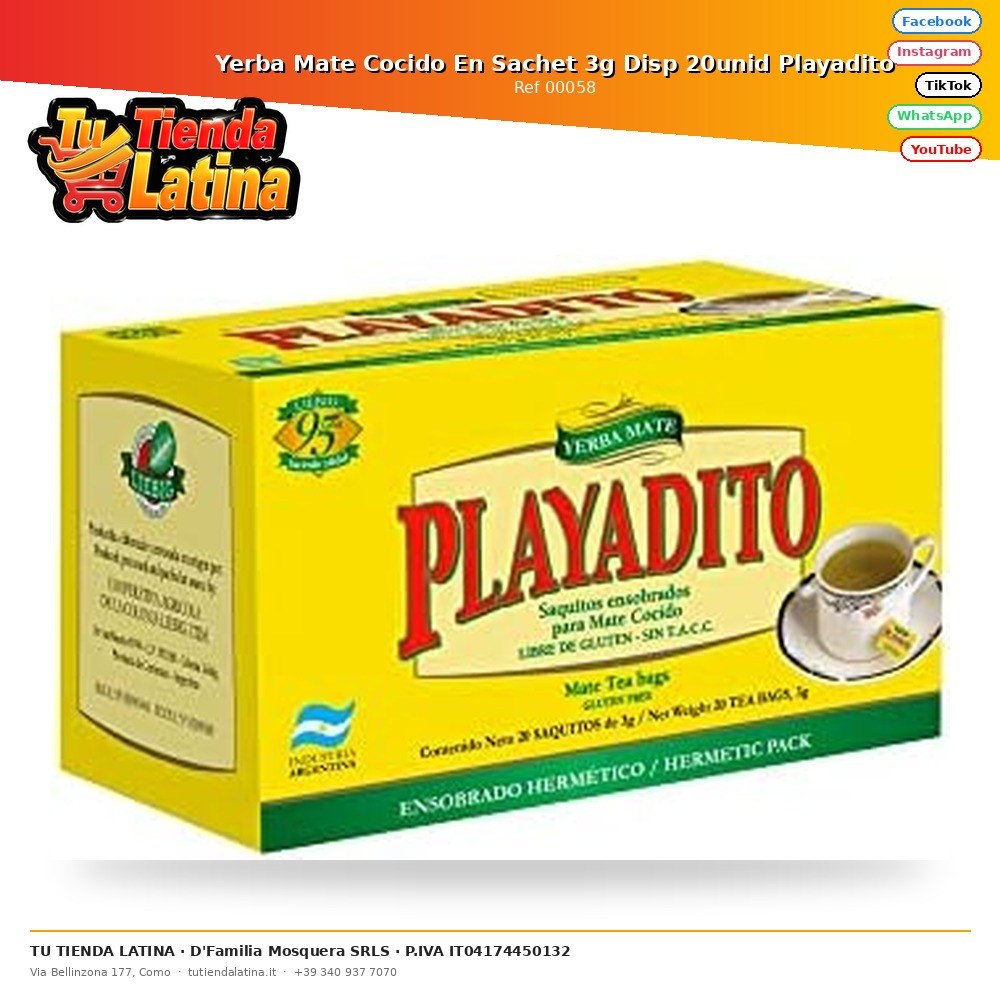 Yerba Mate Cooked in Sachet 3g Available 20 units Playadito
