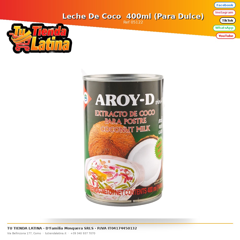 Leche De Coco  400ml (Para Dulce)