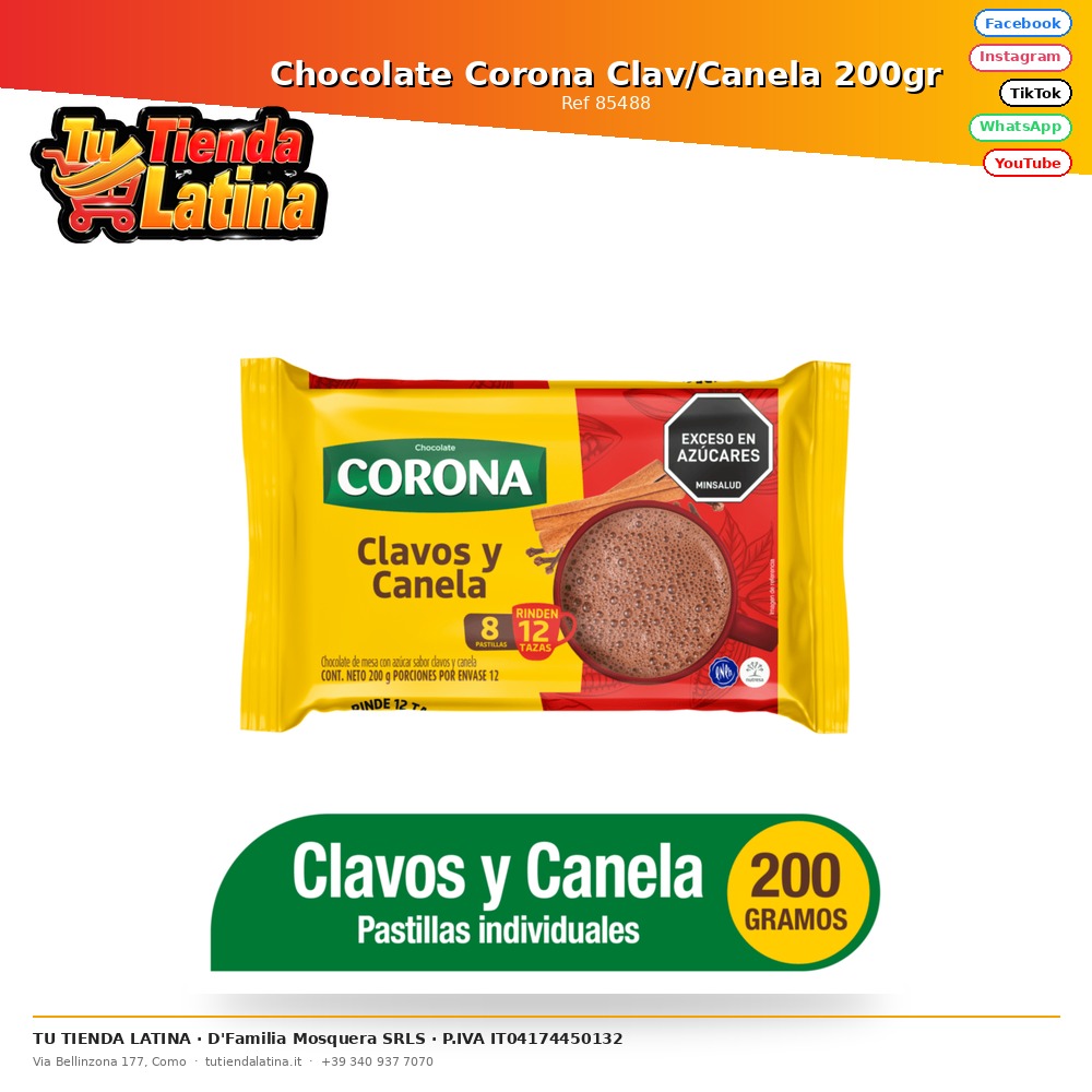Chocolate Corona Clav/Canela 200gr