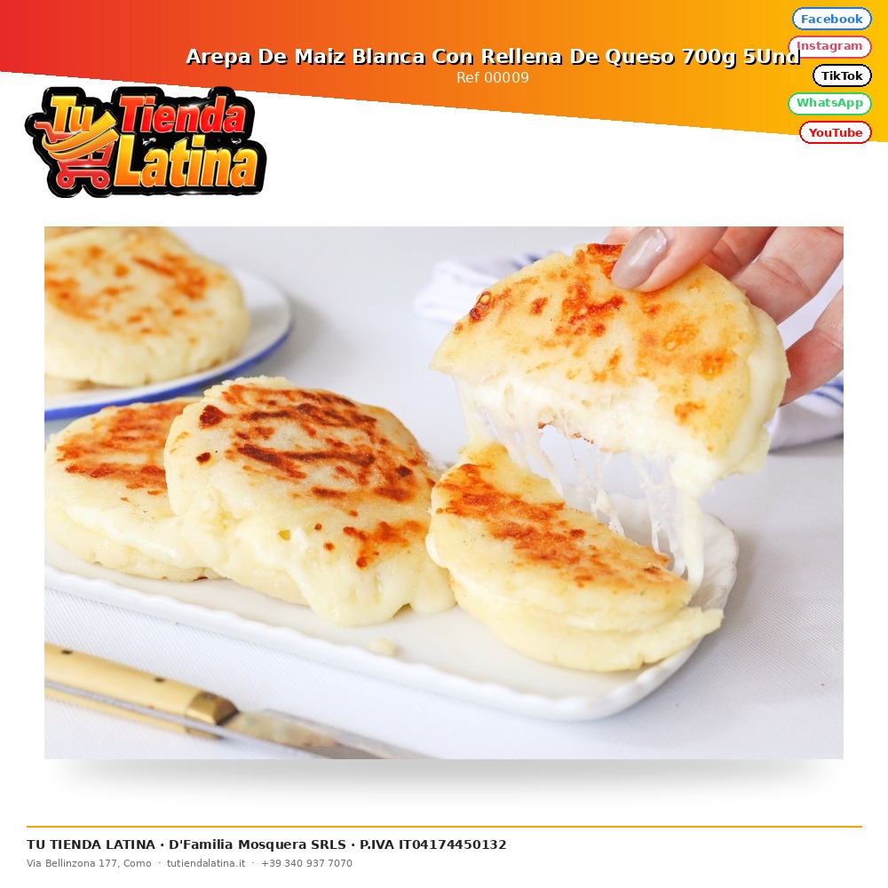 Arepa De Maiz Blanca Con Rellena De Queso 700g 5Und