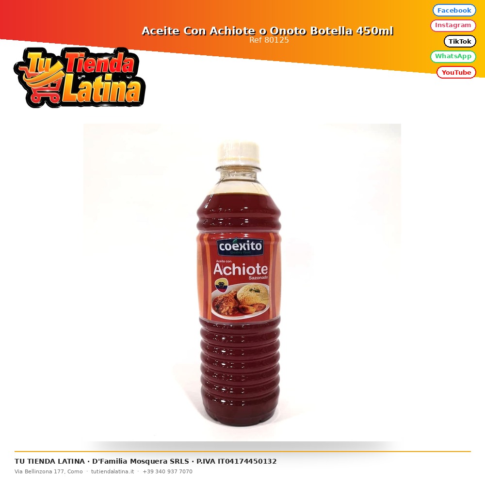 Aceite Con Achiote o Onoto Botella 450ml 