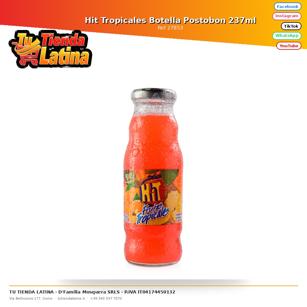 Bottiglia Hit Tropicales Postobon da 237 ml