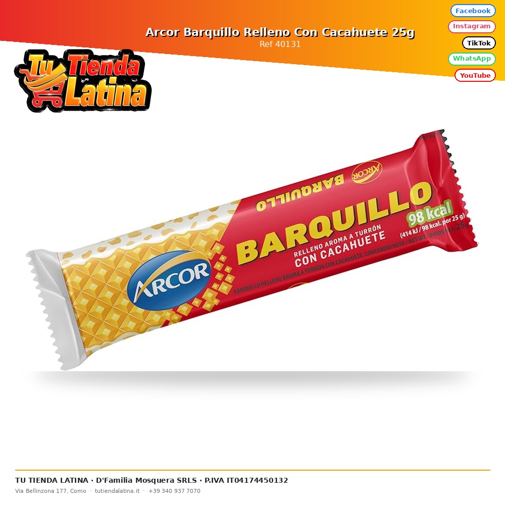 Arcor Barquillo Relleno Con Cacahuete 25g