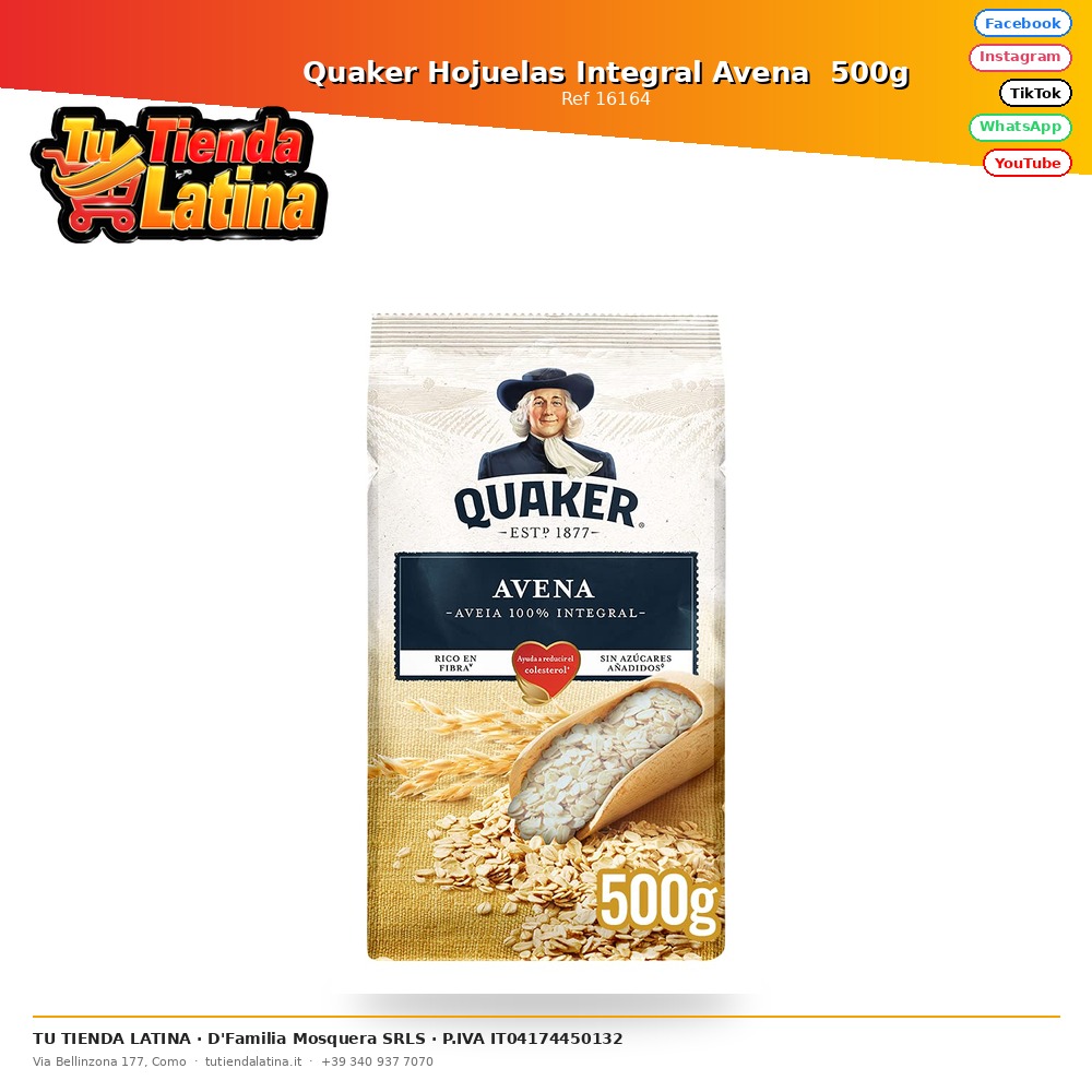 Quaker Hojuelas Integral Avena  500g