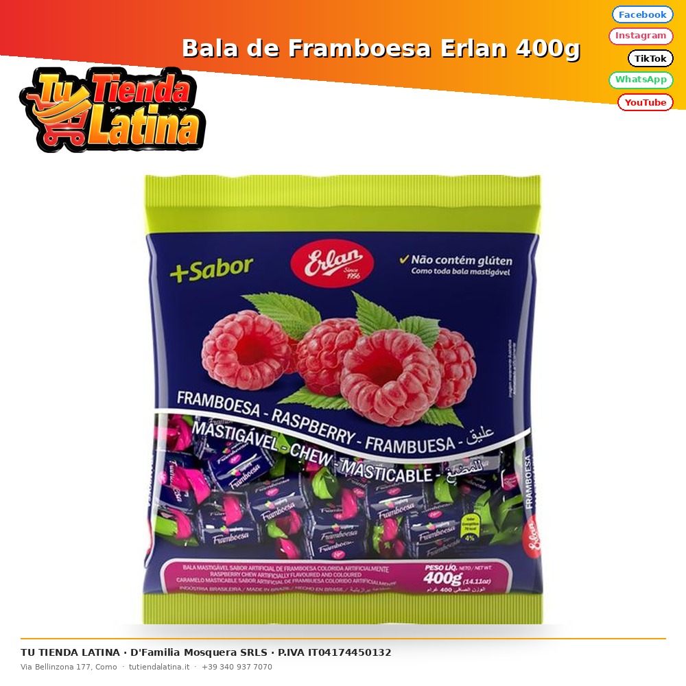 Bala de Framboesa Erlan 400g