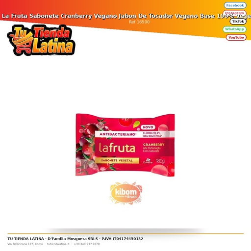 [16500] La Fruta Sabonete Cranberry Vegano Jabon De Tocador Vegano Base 100% Vegetal 180g