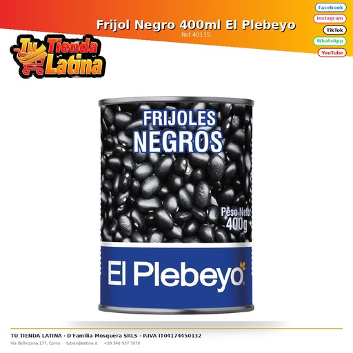 [40115] Frijol Negro 400ml El Plebeyo