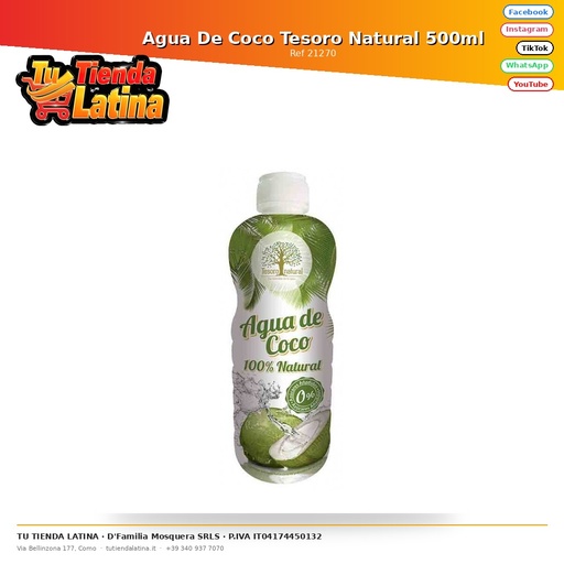 [21270] Agua De Coco Tesoro Natural 500ml