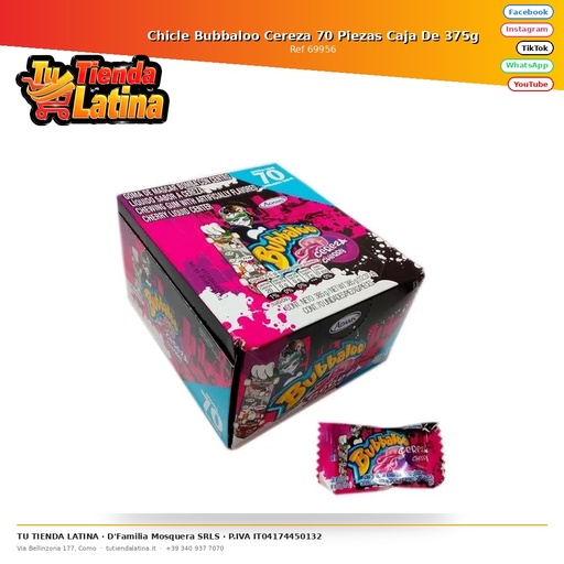 [69956] Bubbaloo Cherry Chewing Gum 70 Pieces Box of 375g
