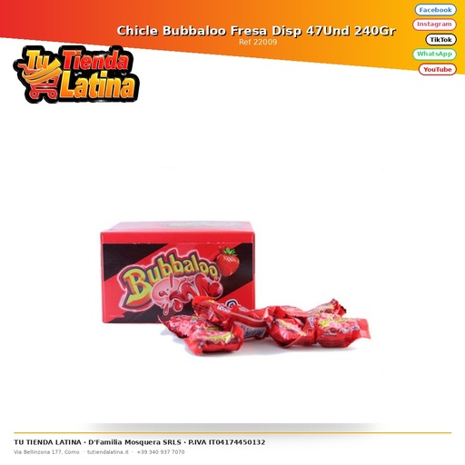 [22009] Chicle Bubbaloo Fresa Disp 47Und 240Gr 