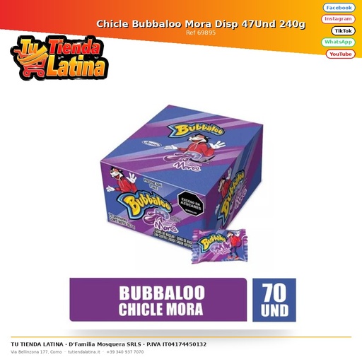 [69895] Chicle Bubbaloo Mora Disp 47Und 240g