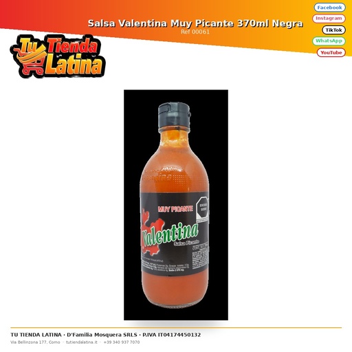 [00061] Salsa Valentina Muy Picante 370ml Negra