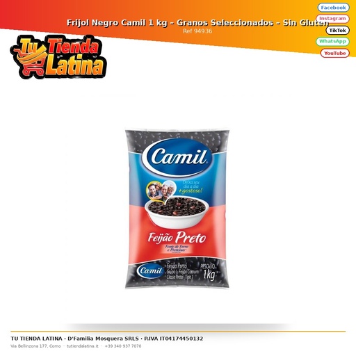 [94936] ​Frijol Negro Camil 1 kg – Granos Seleccionados – Sin Gluten