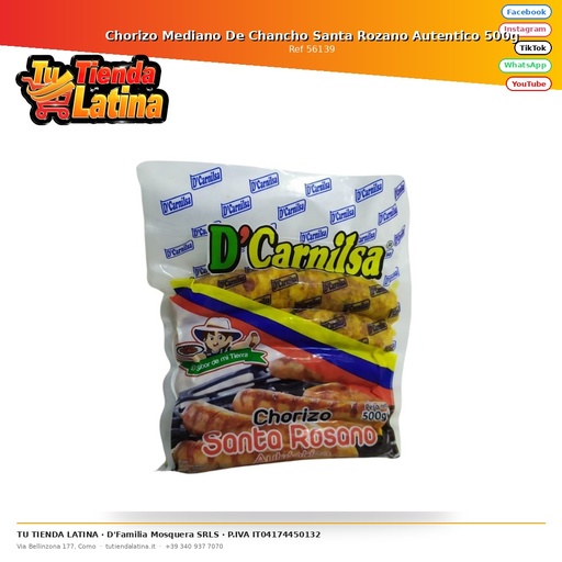 [56139] Chorizo Mediano De Chancho Santa Rozano Autentico 500g