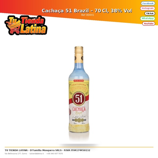 [00441] Cachaça 51 Brazil – 70 Cl, 38% Vol 