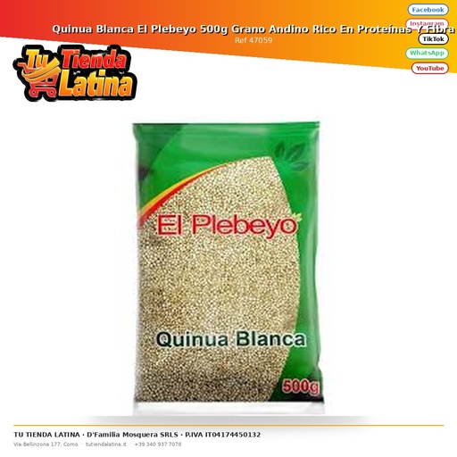 [47059] El Plebeyo White Quinoa 500g Andean Grain Rich in Protein and Fiber