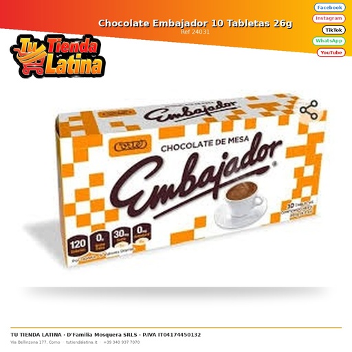[24031] Ambassador Chocolate 10 Tablets 26g