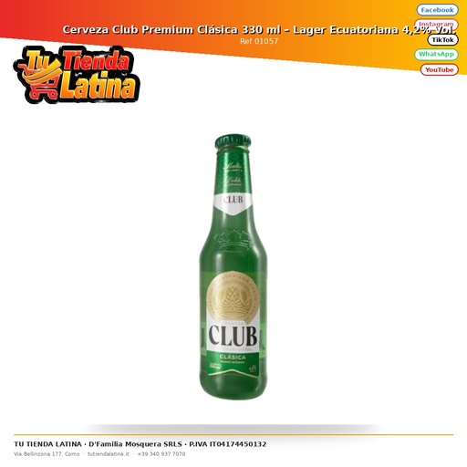 [01057] Cerveza Club Premium Clásica 330 ml – Lager Ecuatoriana 4,2% Vol.