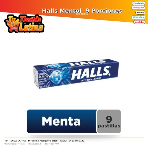 [48457] Halls Mentol  9 Porciones