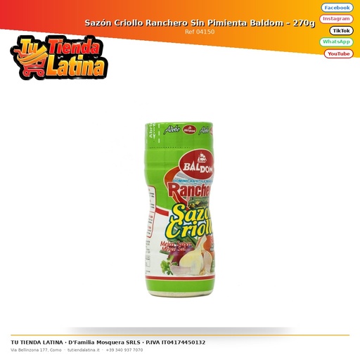 [04150] Sazón Criollo Ranchero Sin Pimienta Baldom – 270g