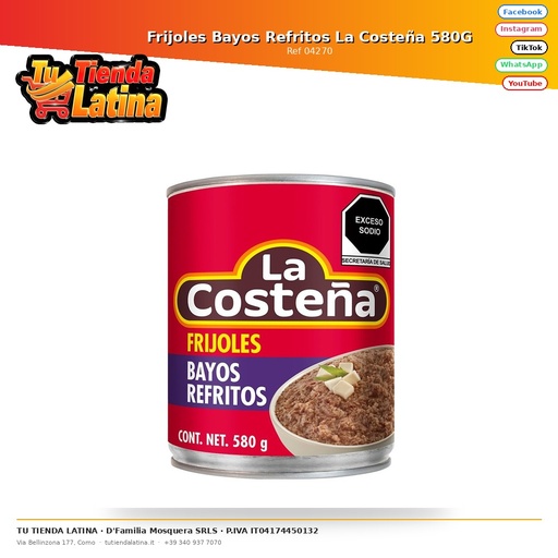 [04270] Frijoles Bayos Refritos La Costeña 580G