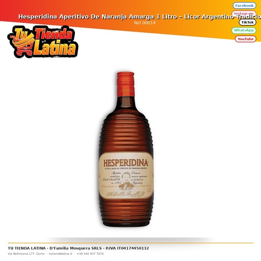 [00014] ​Hesperidina Aperitivo De Naranja Amarga 1 Litro – Licor Argentino Tradicional​