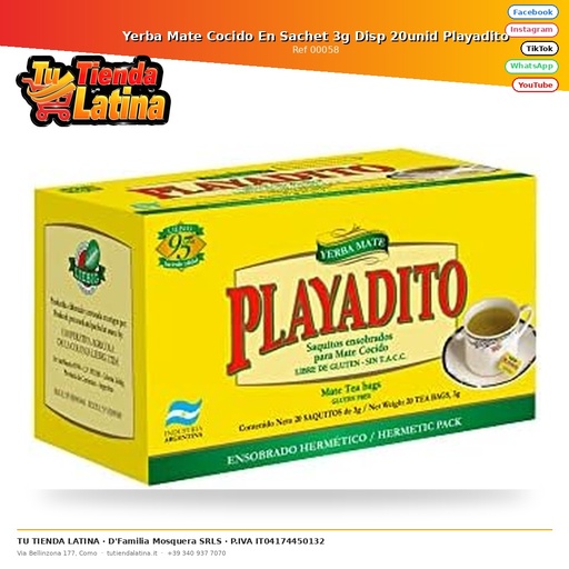 [00058] Yerba Mate Cocido En Sachet 3g Disp 20unid Playadito