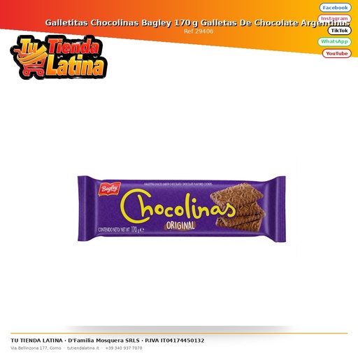 [29406] Bagley Chocolinas Cookies 170g Argentine Chocolate Cookies