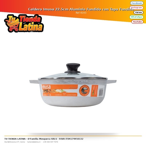 [4143] Caldero Imusa 22.5cm Aluminio Fundido con Tapa Fundida