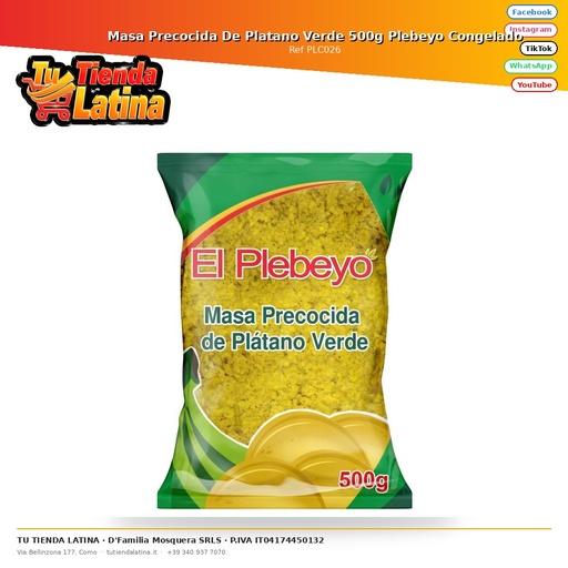 [PLC026] Masa Precocida De Platano Verde 500g Plebeyo Congelado