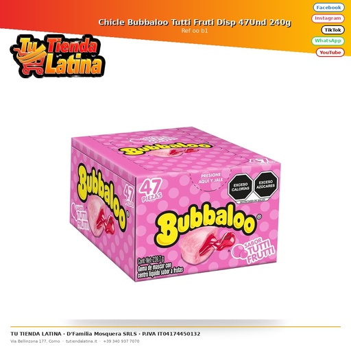 [oo b1] Chicle Bubbaloo Tutti Fruti Disp 47Und 240g