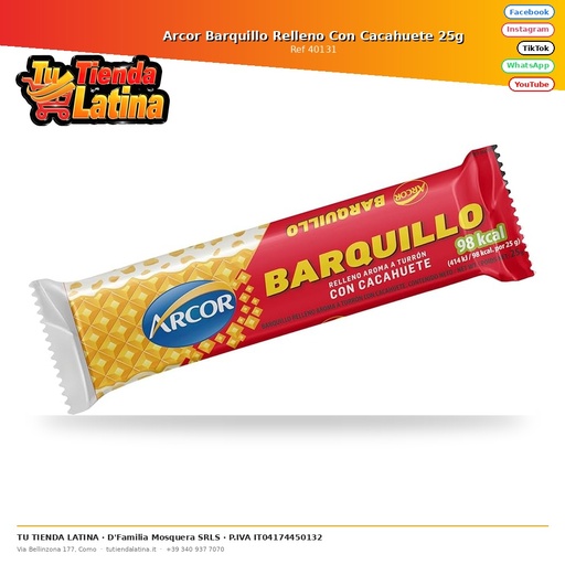 [40131] Arcor Barquillo Relleno Con Cacahuete 25g