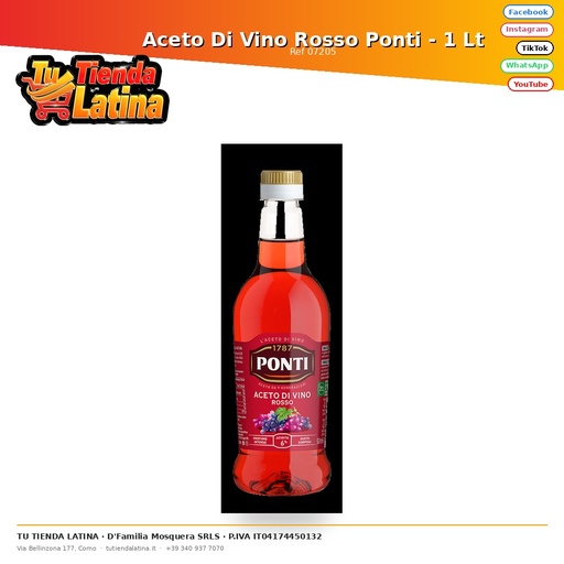 [07205] Aceto Di Vino Rosso Ponti - 1 Lt