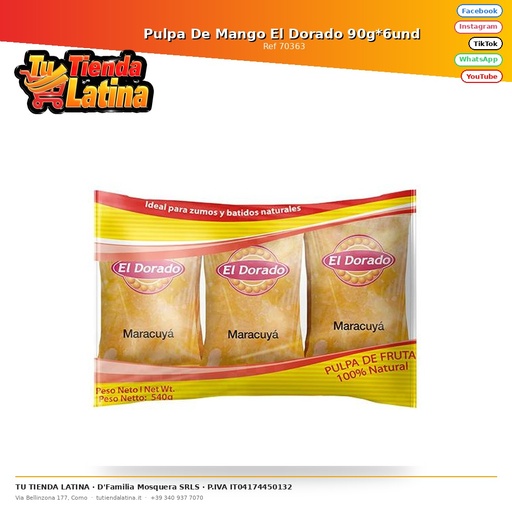 [70363] El Dorado Mango Pulp 90g*6und