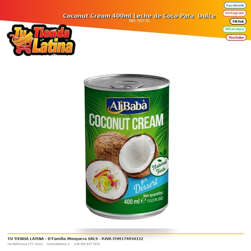 [76735] Crema Di Cocco 400ml Latte Di Cocco Per Dolci