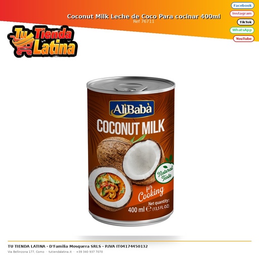 [76711] Coconut Milk Leche de Coco Para cocinar 400ml