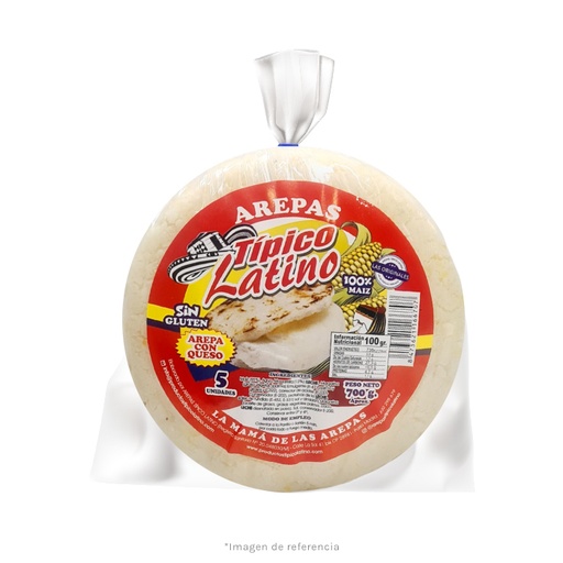Arepa De Maiz Blanca Con Rellena De Queso 700g 5Und Tipico Latino